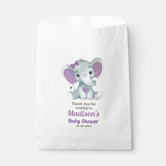 Purple Elephant Favor Bag, Customize your text Bag (Front)
