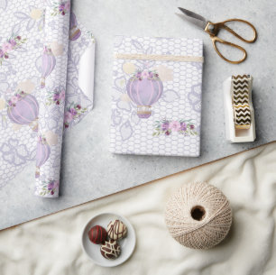 Purple elephant gift wrapping paper, baby shower paper