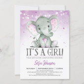 Purple Elephant Girl Baby Shower Invitation (Front)