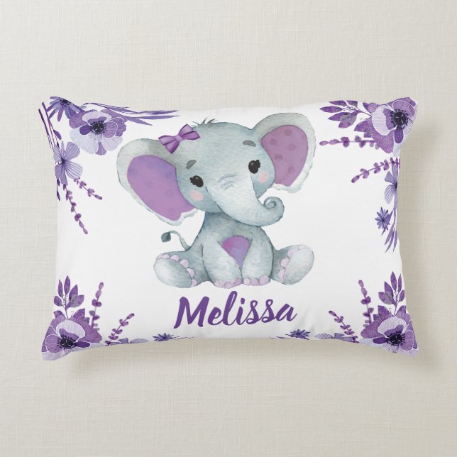Purple elephant girl Custom name Pillow (Front)
