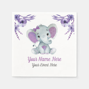 Purple Elephant Girl Napkins Baby Shower Birthday