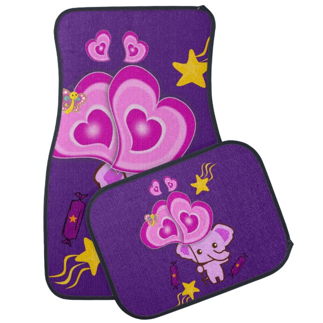 Purple Elephant Hearts Floor Car Mats (Set)