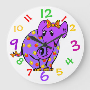 Purple Elephant Kids Clock With Colorful Numbers