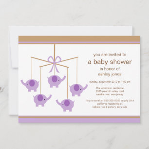 Purple Elephant Mobile Baby Shower Invitation