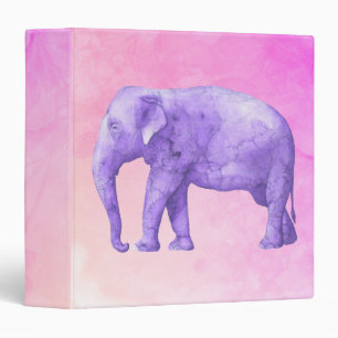 Purple Elephant on Dreamy Pink Watercolors 3 Ring Binder