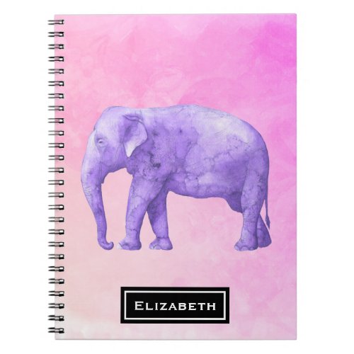 Purple Elephant on Dreamy Pink Watercolors Notebook