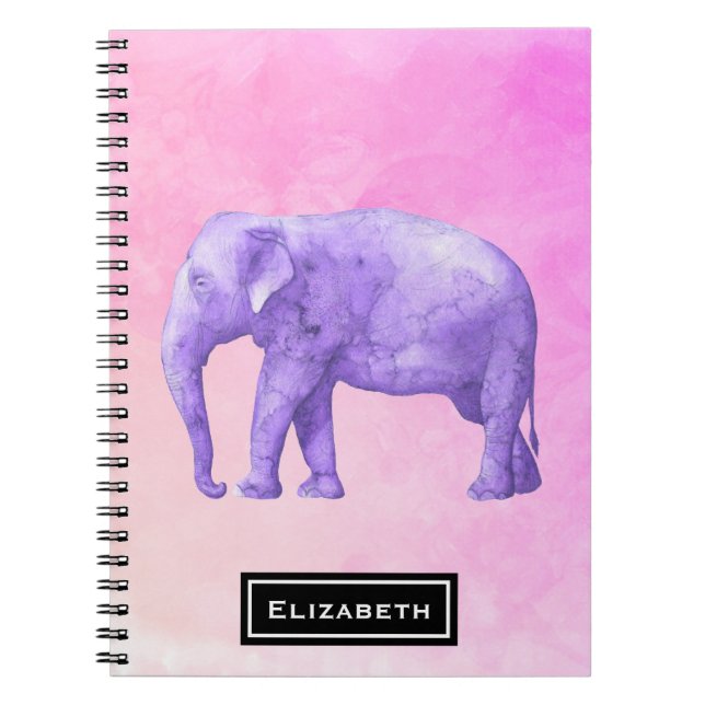 Purple Elephant on Dreamy Pink Watercolors Notebook (Front)