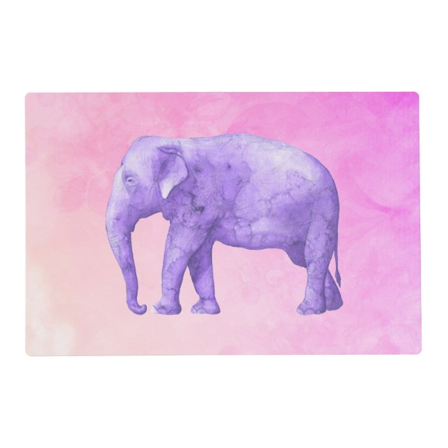 Purple Elephant on Dreamy Pink Watercolors Placemat (Front)