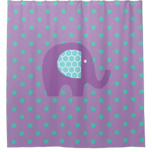 Purple Elephant on Lavender and Turquoise Dots Shower Curtain