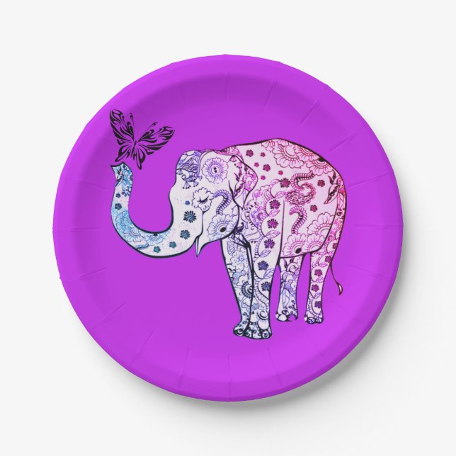 Purple Elephant Paper Plates (Front)
