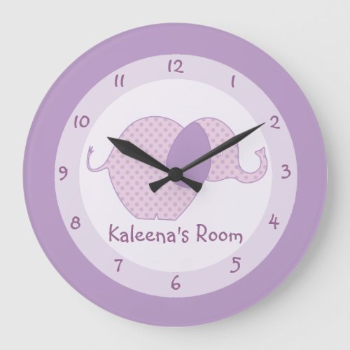 Purple Elephant Personalized Kids Bedroom Large Clock