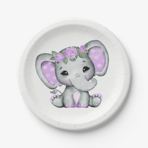 Purple Elephant Plate 4 Baby Shower Birthday Rose