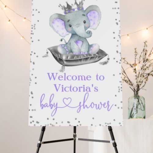 Purple Elephant Princess Baby Shower Welcome Sign