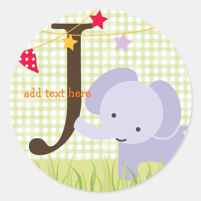 Purple Elephant stickers/add monogram Classic Round Sticker (Front)