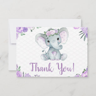 Purple Elephant Thank you Card Roses Girl