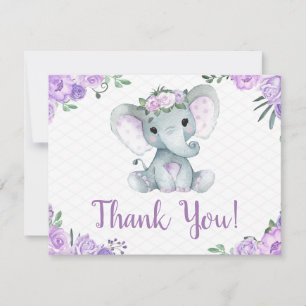 Purple Elephant Thank you Card Roses Girl 