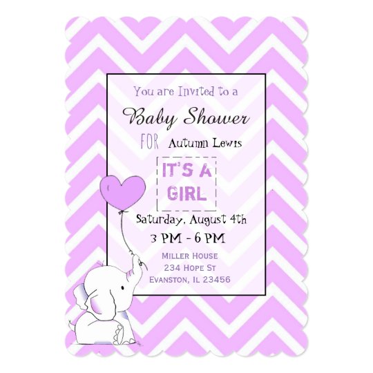 Purple Elephant Themeed Baby Shower Invitations