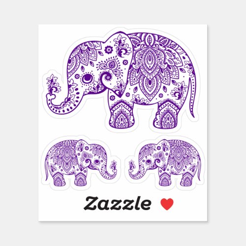 Purple elephant vintage floral paisley sticker