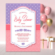 Purple Elephants and Polka Dot Baby Shower Invitation