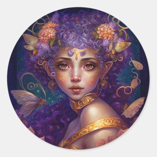 Purple Elf Fairy Fantasy Art Classic Round Sticker