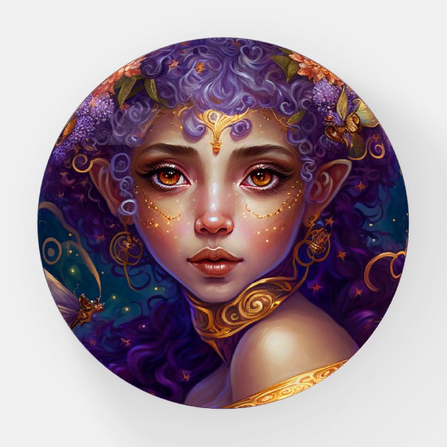 Purple Elf Fairy Fantasy Art Paperweight (Front)