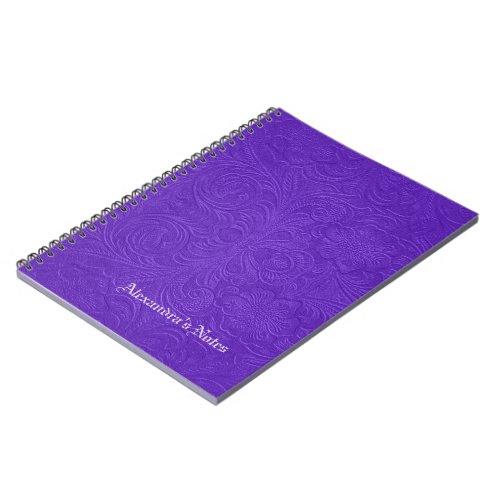 Purple Embossed Flowers Suede Leather Look Notebook