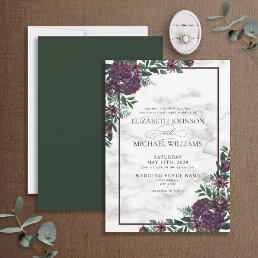 Purple Emerald Green Watercolor Marble Forest Invitation
