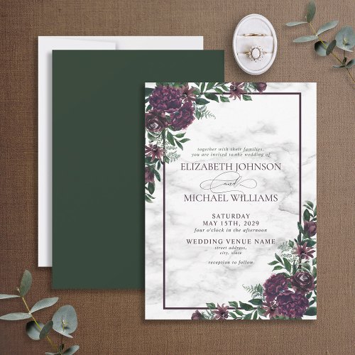 Purple Emerald Green Watercolor Marble Forest Invitation