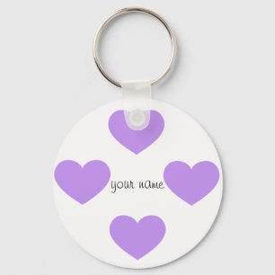 Purple Emoji Hearts and '' Your Name Here " Keychain