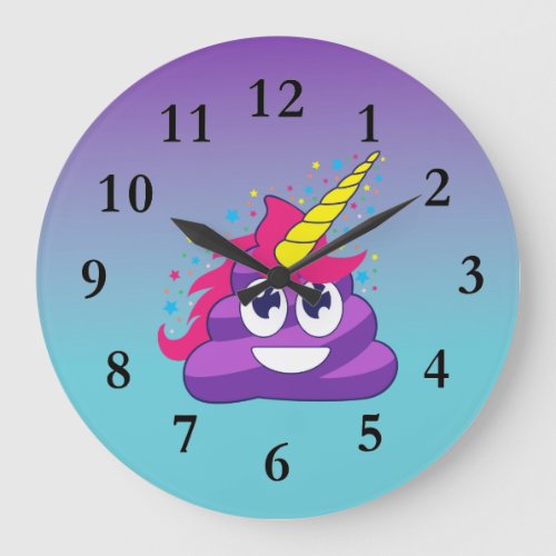 Purple Emoji Poop Unicorn Ombre Wall Clock