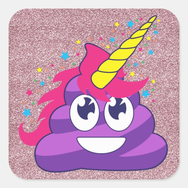 Purple Emoji Unicorn Poop (Pink Glitter) Square Sticker (Front)