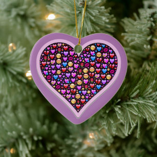 Purple Emoji's Hearts Ceramic Ornament