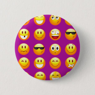 purple emojis pinback button