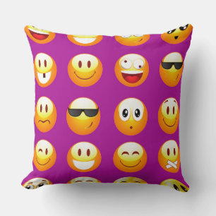 purple emojis throw pillow