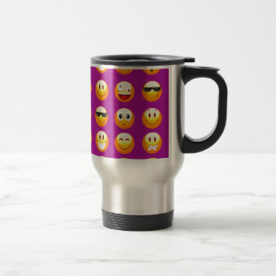 purple emojis travel mug