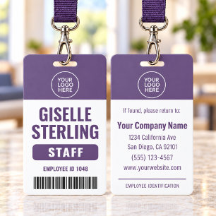 Purple Employee Business Logo Name Badge