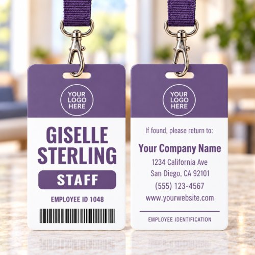 Purple Employee Business Logo Name Badge