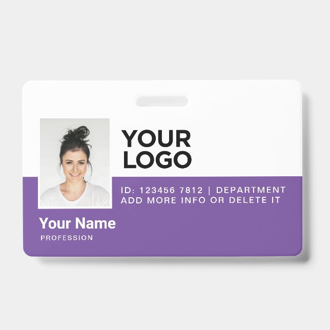 Purple Employee Modern Photo ID Security Badge (Front)