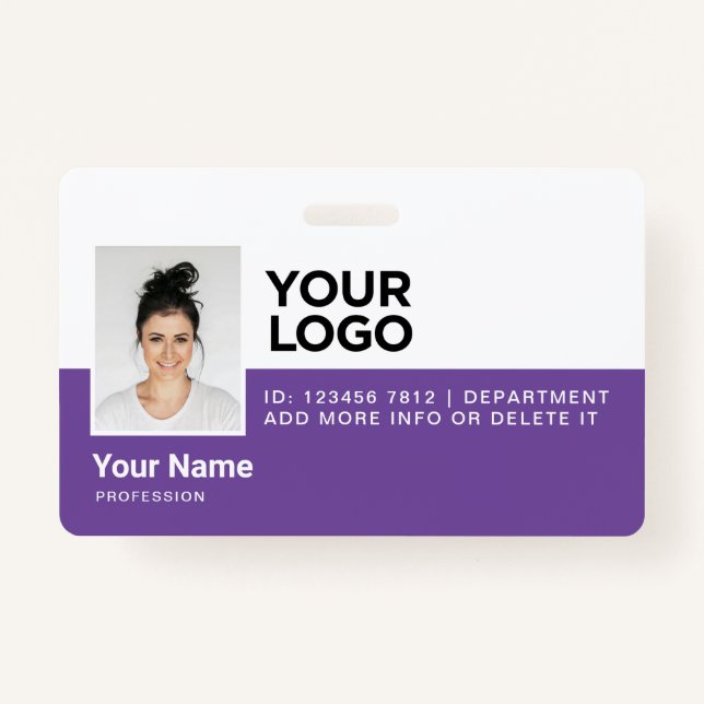 Purple Employee Modern Photo ID Security Badge (Front)