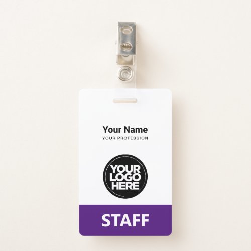 Purple Employee Name Business Logo Staff Tag Badge