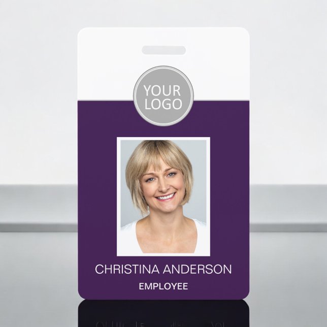 Purple Employee Name Logo Photo Corporate Work Badge (Creator Uploaded)