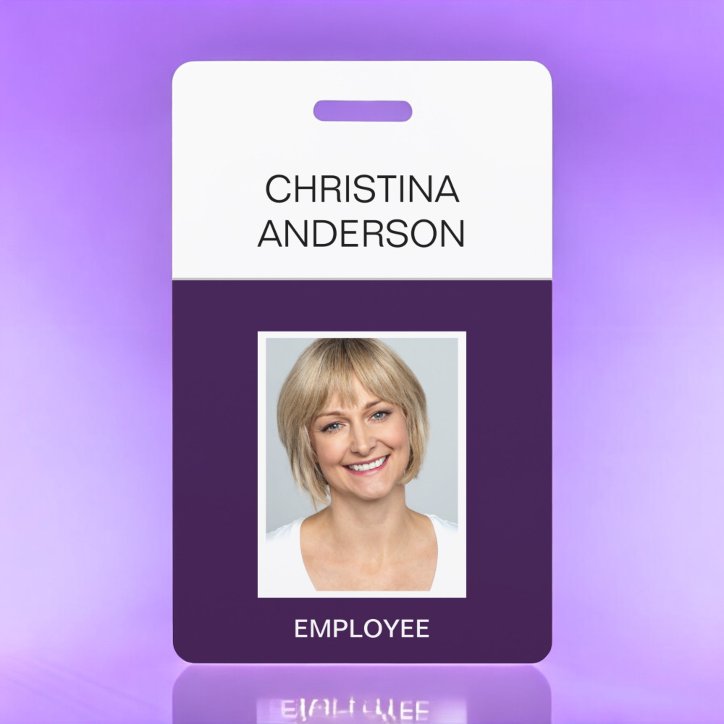 Purple Employee Name Photo Corporate Work Badge