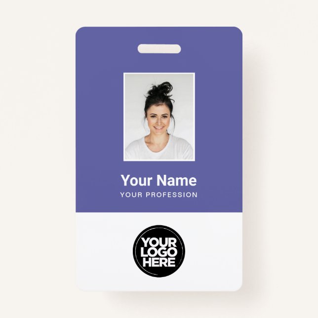 Purple Employee Photo Bar Code Logo Name Badge (Front)