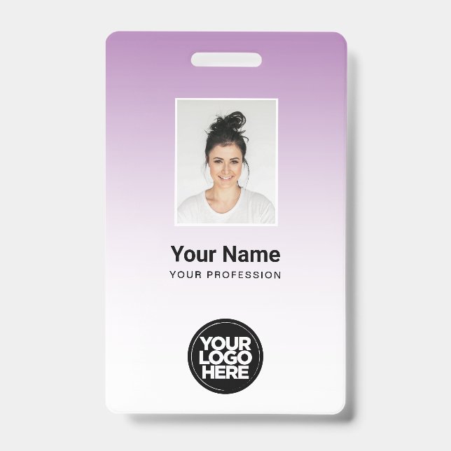 Purple Employee Photo Bar Code Logo Name Gradient Badge (Front)