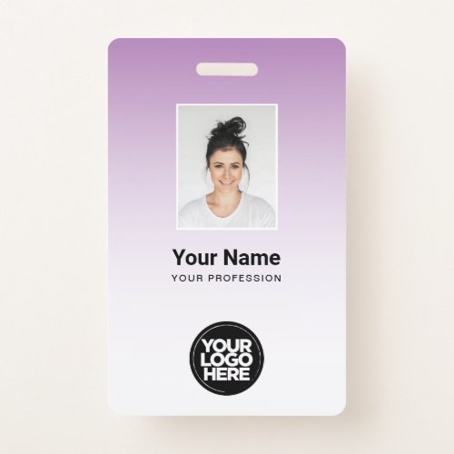 Purple Employee Photo Bar Code Logo Name Gradient Badge