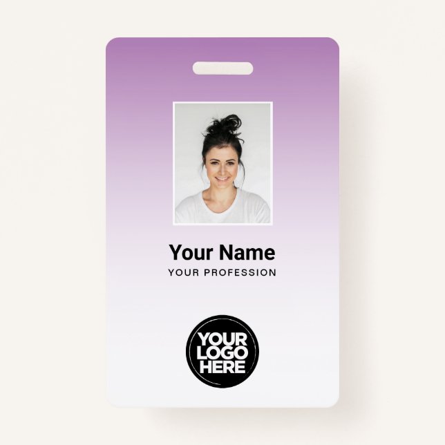 Purple Employee Photo Bar Code Logo Name Gradient Badge (Front)