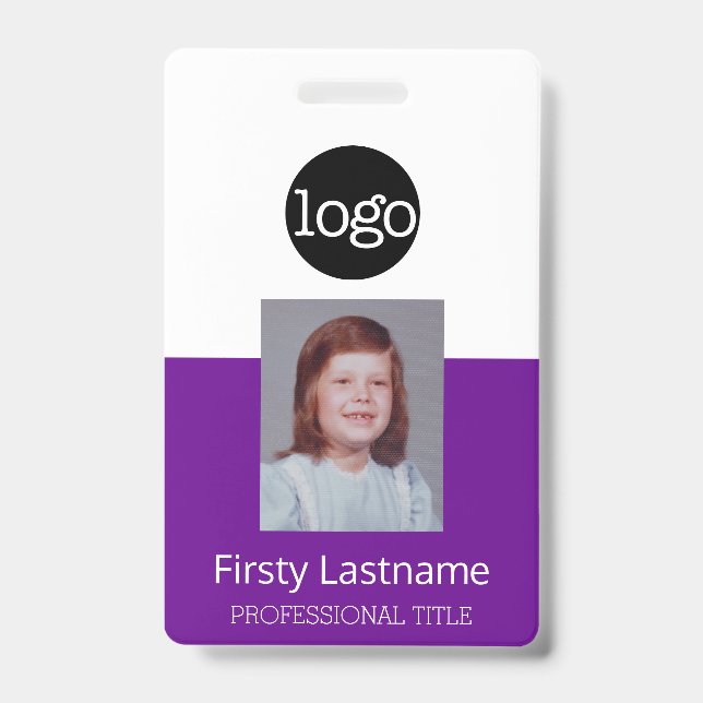 Purple Employee - Photo, Bar Code, Logo, Name ID Badge (Front)
