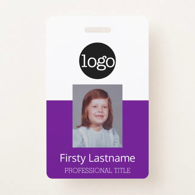 Purple Employee - Photo, Bar Code, Logo, Name ID Badge | Zazzle