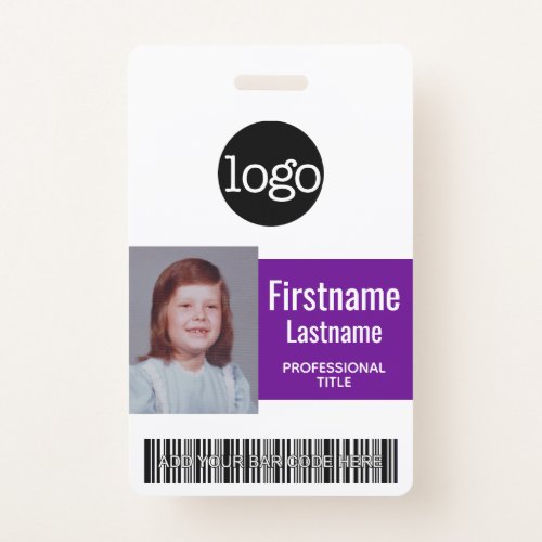 Purple Employee _ Photo Bar Code Logo Name ID Badge