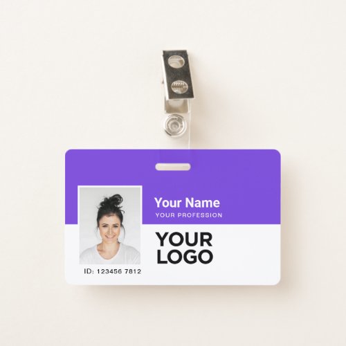 Purple Employee Photo Bar or Qr Code Logo Name Badge